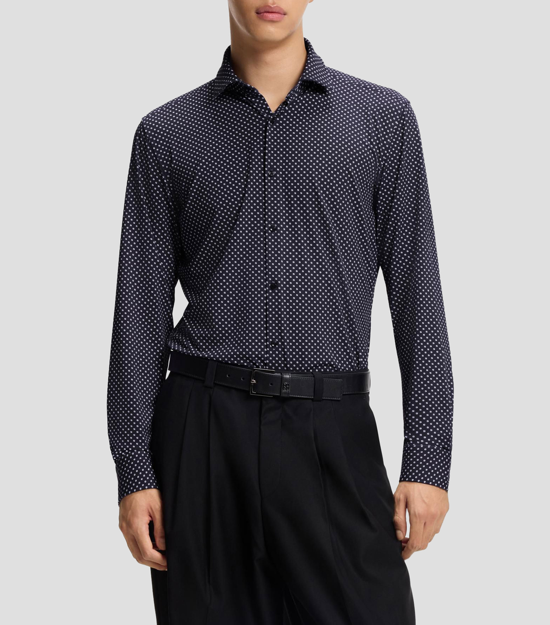 Camisa slim en punto elástico estampado Hombre